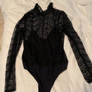 Jonathan Simkhai Black Lace Turtleneck Bodysuit